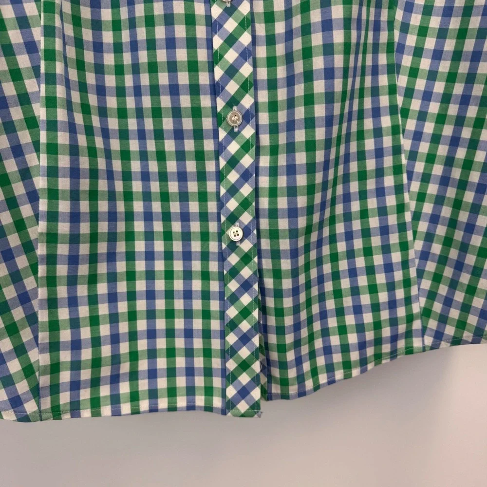 Talbots Womens 18 Gingham Sleeveless Button Down Shirt Scallop Trim Green Blue - Picture 5 of 13